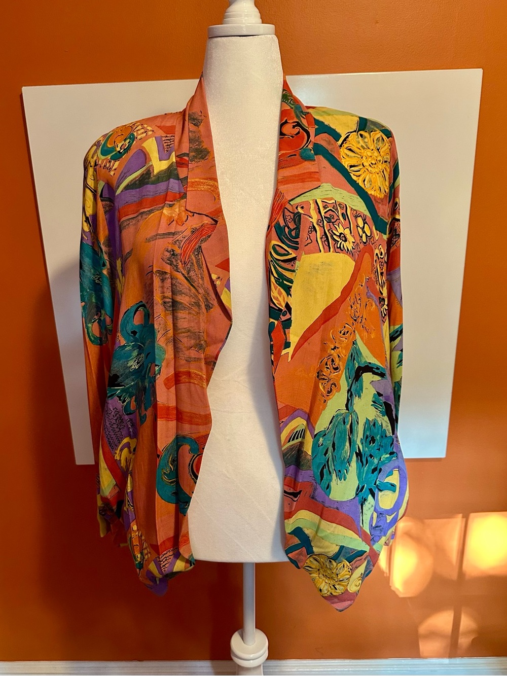 Vintage Karen Kane Art To Wear Dragon Abstract Open Front Jacket Blazer Med USA